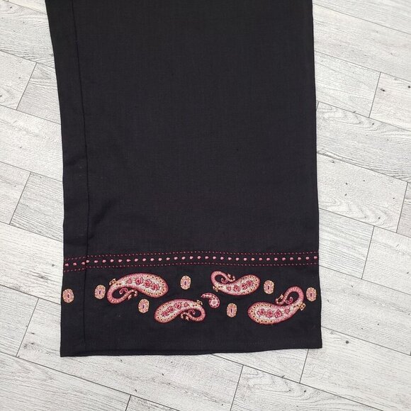 Style & Co Linen Cropped Wide Leg Pants Drawstring Embroidered Paisley SP - Picture 4 of 11